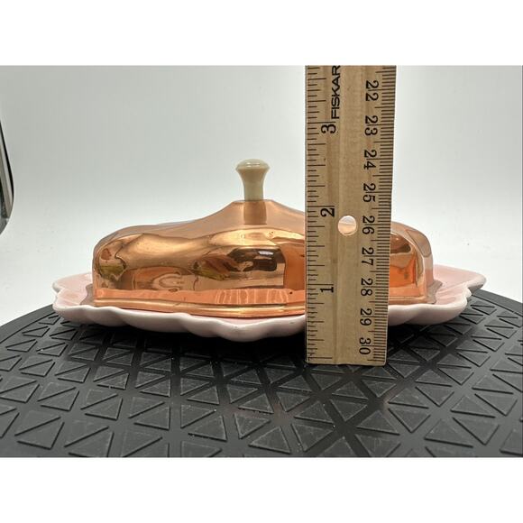 Vintage Ceramic Butter Dish Pottery Studio art USA Cooper Lid MCM - Picture 9 of 9